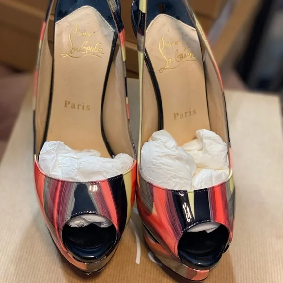 Christian Louboutin Black and Pink Striped Heels - Picture 7 of 7